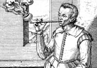 Darstellung eines Schweizer Tonpfeiferauchers aus Jacob Ziegler: TABAC, Von dem gar heilsamen Wundtkraut/NICOTIANA, ... Zürich 1616, S. 8.