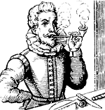 "De tabakdrinker". Holzschnitt aus der anonymen Schrift "Een koorte beschrijvinge van het wonderlicke Kruit Tobacco." Rotterdam 1623.